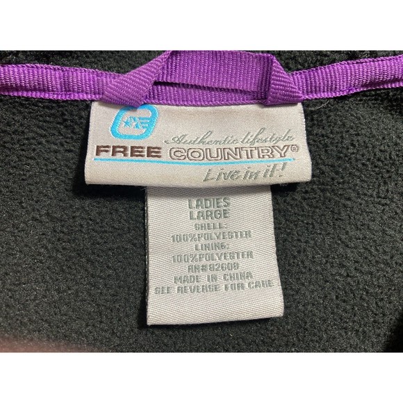 Free Country Soft Shell Fleece Hooded Jacket Womens Large Black/Purple Pockets - Picture 7 of 8
